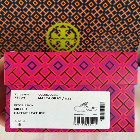 Tory Burch Miller Patent Leather Sandal Malta Gray Size 8 - Picture 2 of 11